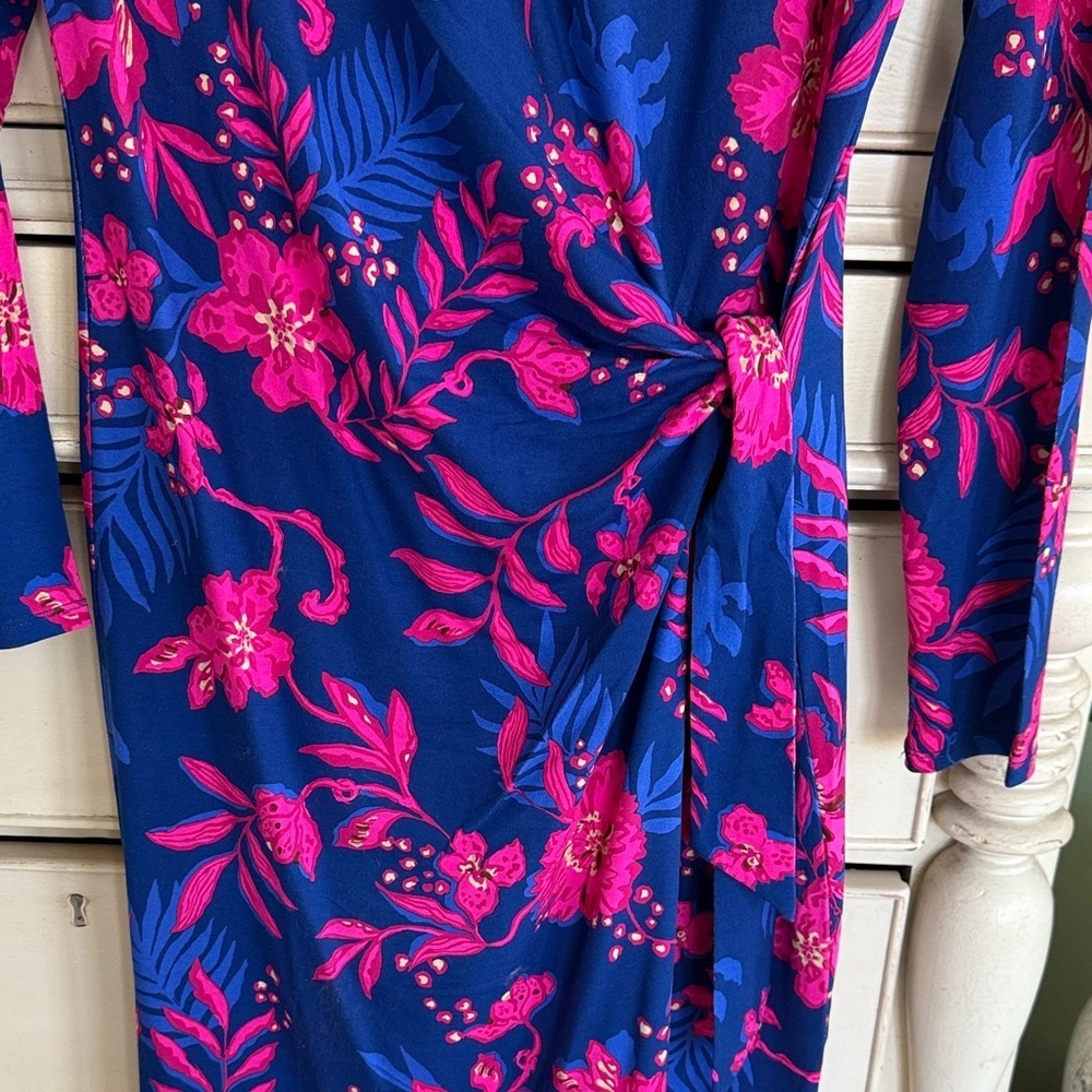 Lilly Pulitzer Bryson Dress Navy and Fuchsia Floral Dress M - Picture 2 of 6